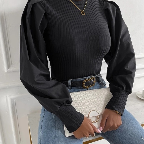 Puff sleeve ribbed knit top - Picture 3 of 4